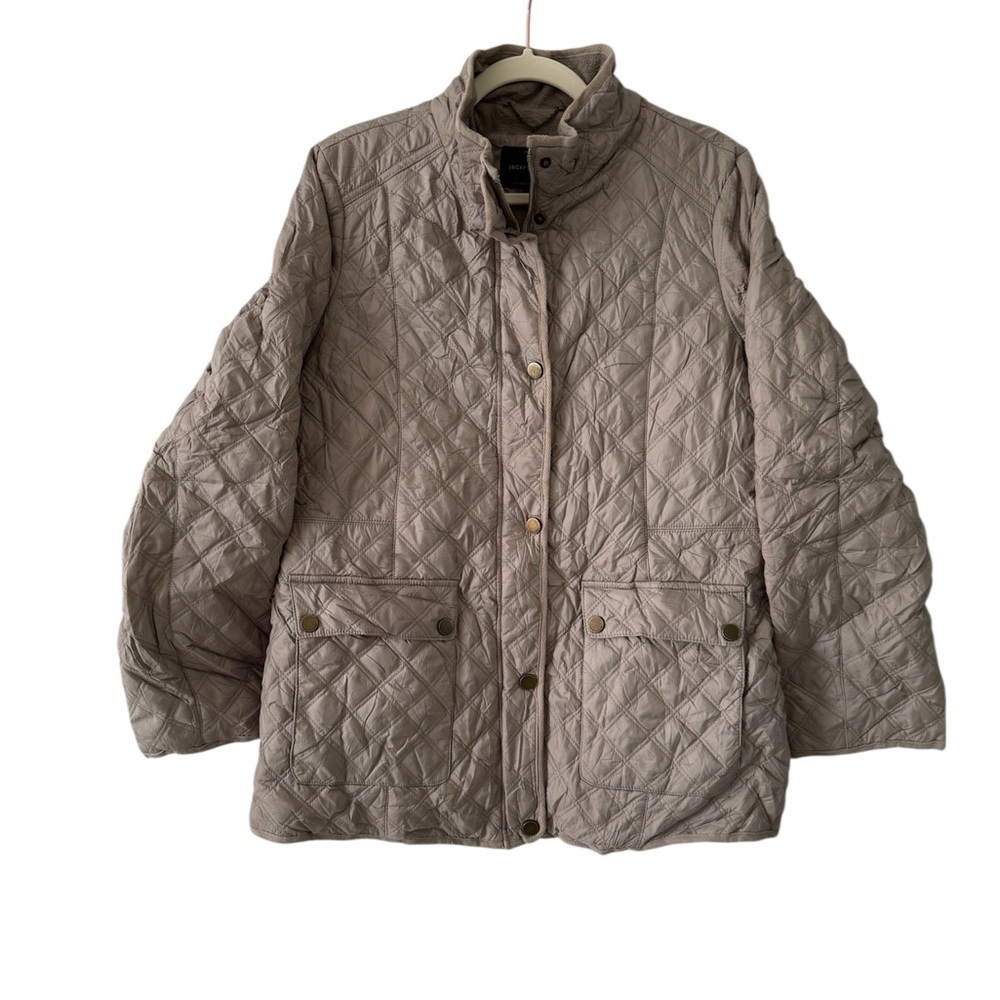 Lucky Brand Quilted Barn Jacket Women Medium Taupe Fleece Lined Mock